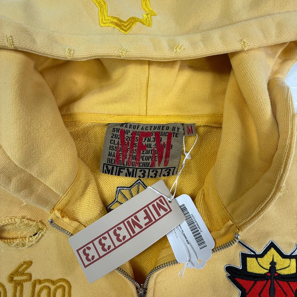MFM333 Special Ops Distressed Full Zip Hoodie Yellow Eagle Crest Mens Medium - Picture 6 of 9